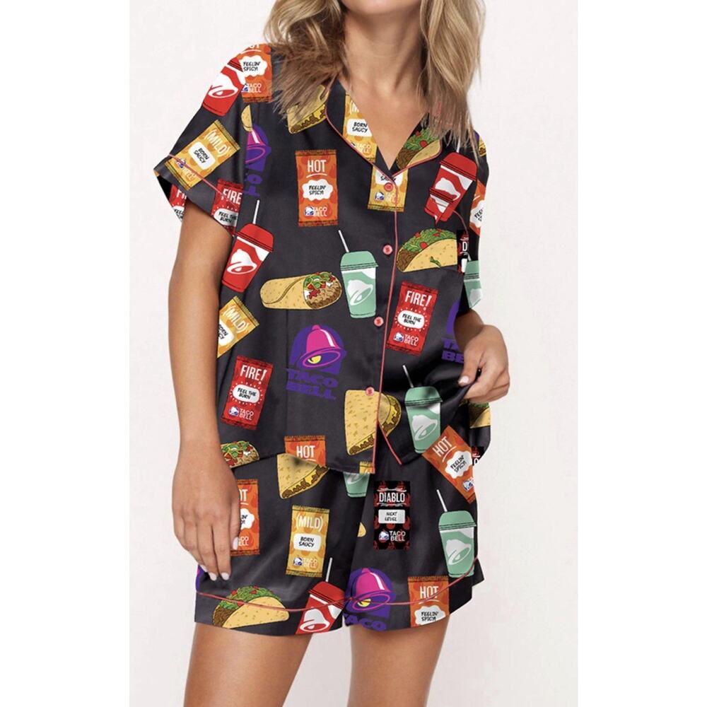 SHESHOW Black Taco Bell pajama Short Set- XXS